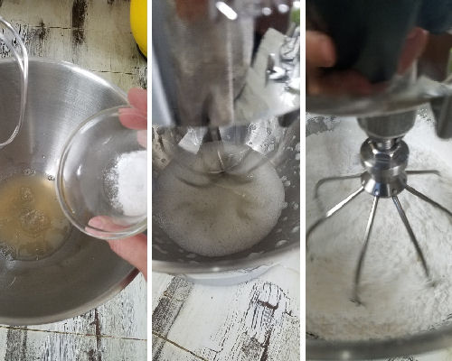 Mixing icing with a wire attachment.