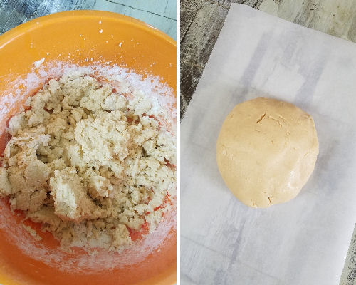 Cookie dough shaped into a ball on a parchment paper.