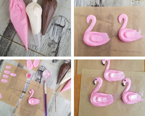 pink chocolate flamingos on a parchment paper