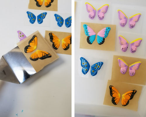 transferring royal icing butterflies with a spatula