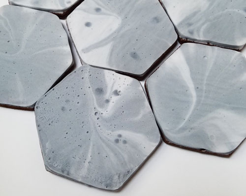 hexagon cookies with concrete texture royal icing