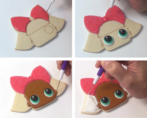 Flooding a cookie with royal icing.