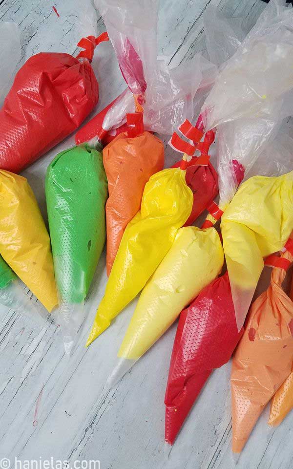 Icing in piping bags.