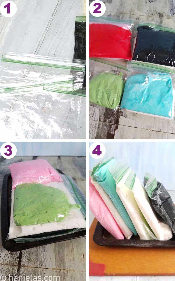 Icing in stored in sandwich bags.