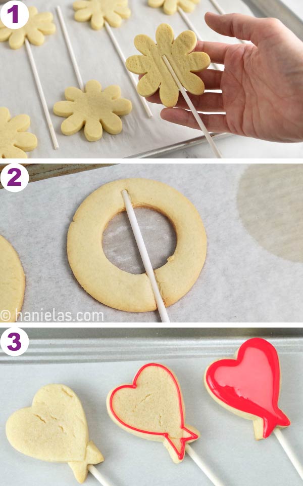 Cut out cookies with a lollipop stick baked in them.