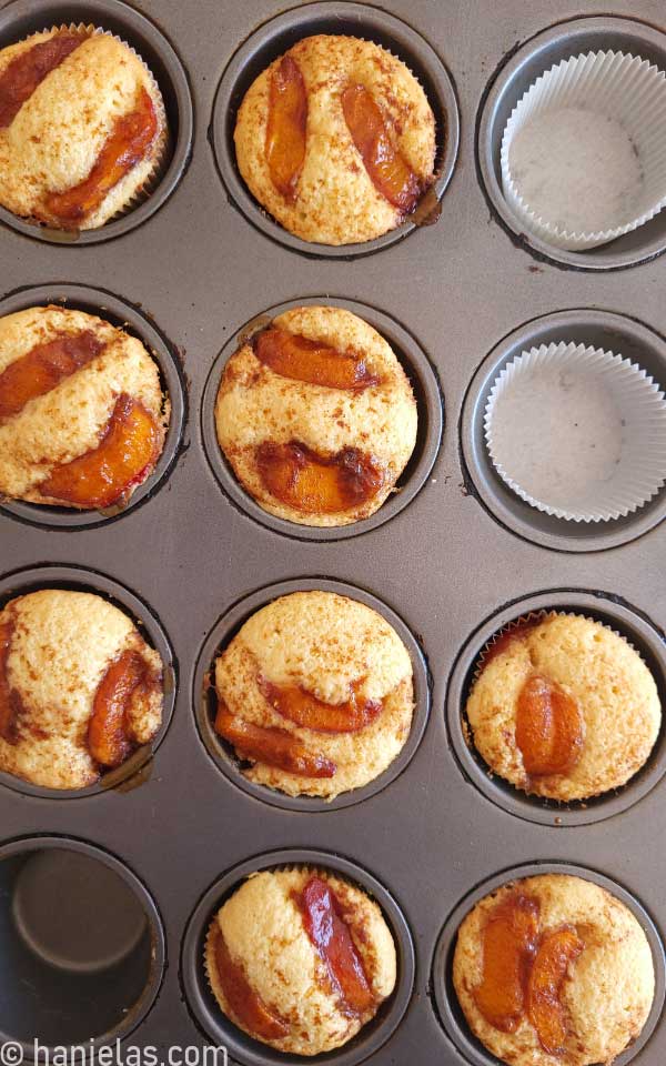 Baked muffins in a muffin pan.