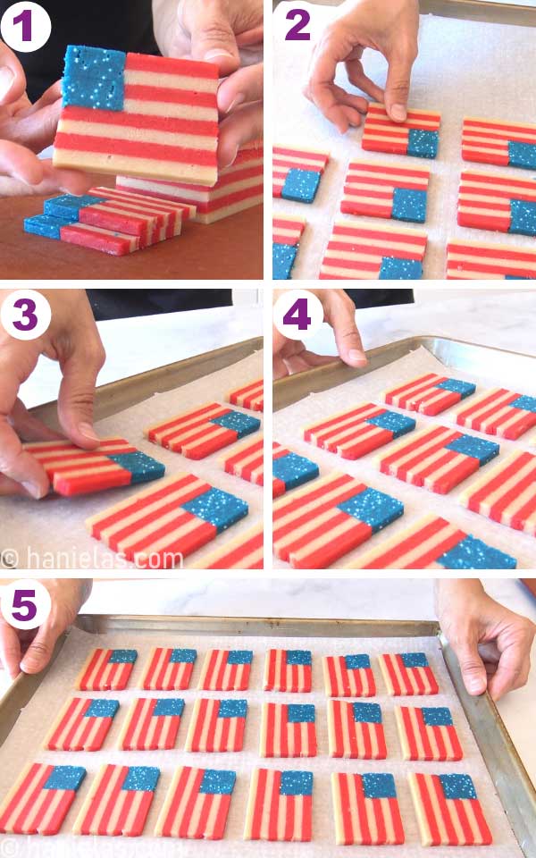 Hand holding a cookie in the colors of American flag.