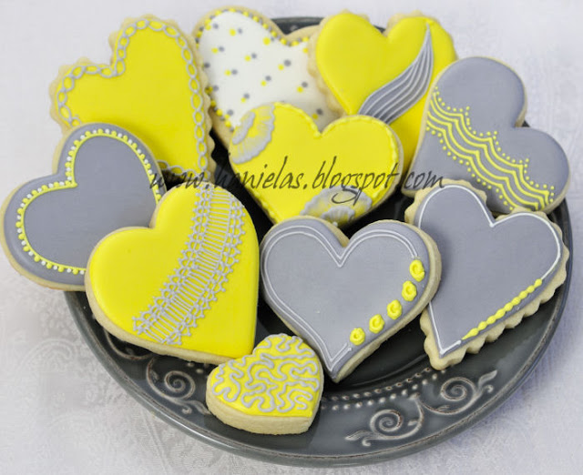 Gray Yellow and White Heart Cookies