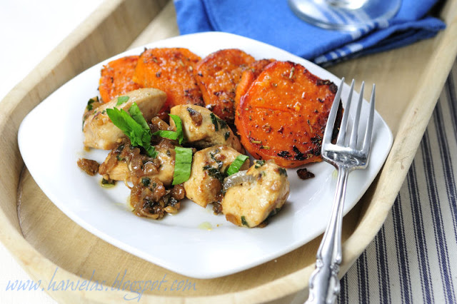 Caramelized Onion Chicken with Herbed Sweet Potatoes