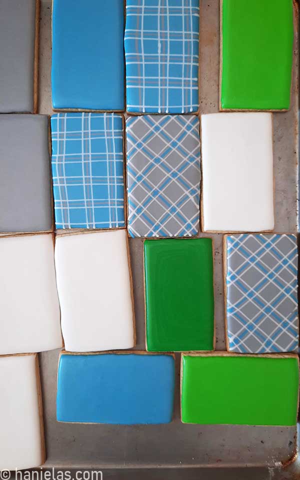 Rectangular cookies iced with royal icing.