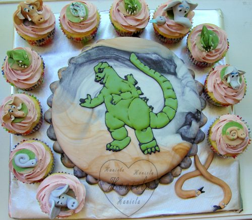 Godzilla Cake and Cupcakes
