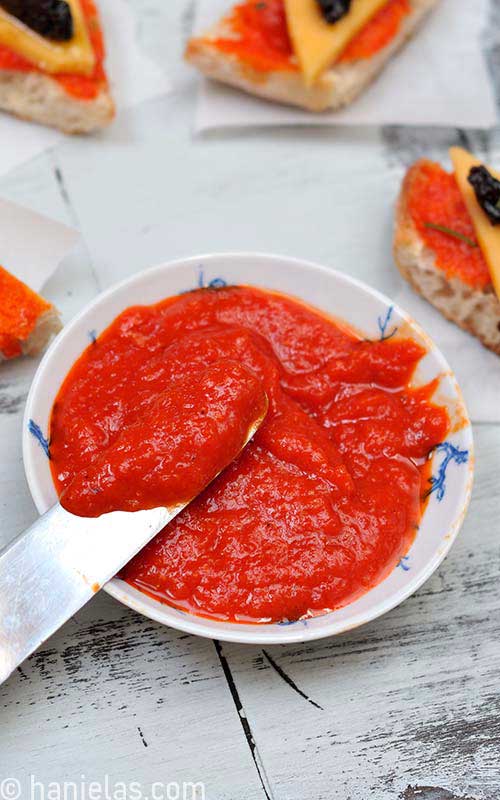 Red pepper paste in a small bowl.