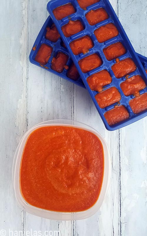 Ice cube trays filled with pepper paste.