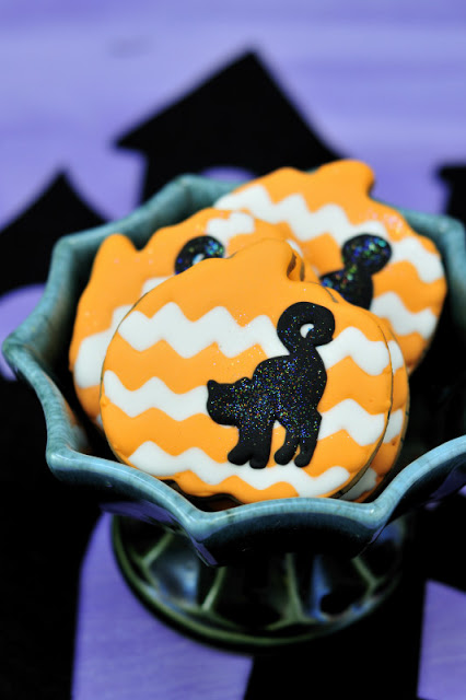 Black Cat Chevron Pumpkin Cookies