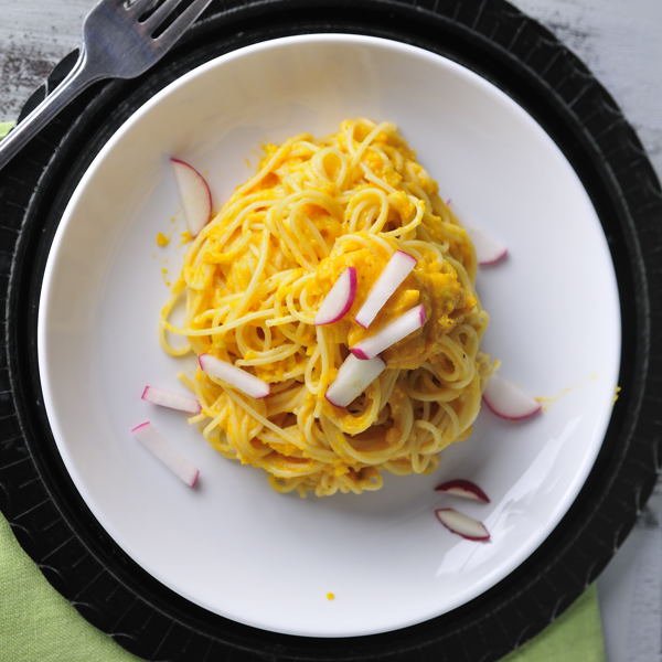 Roasted Butternut Squash and Leeks Pasta with  Radishes