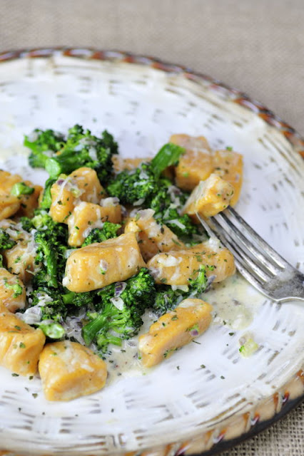 Sweet Potato Gnocchi with Creamy Broccoli Nutmeg Sauce