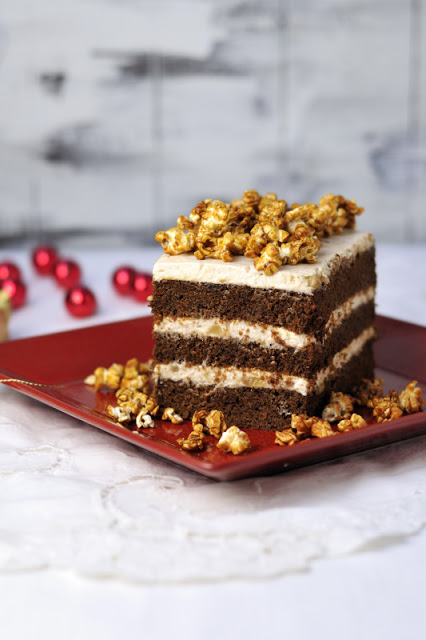 Gingerbread Cake with Vanilla Ginger Cream and Caramel Popcorn