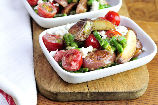 Roasted Potato Garlic Asparagus Salad with Creamy Brown Butter Scallion Dressing