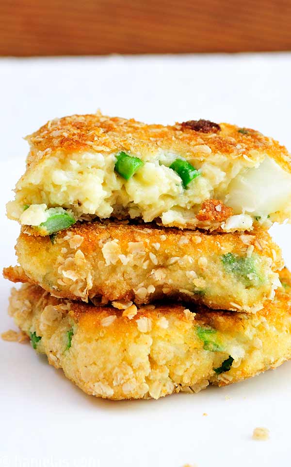 Close-up of the inside of vegetable cakes.