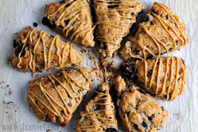 Banana Cherry Oat Scones with Peanut Butter Glaze