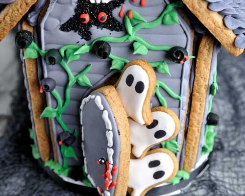 Details of front door on a gingerbread house.