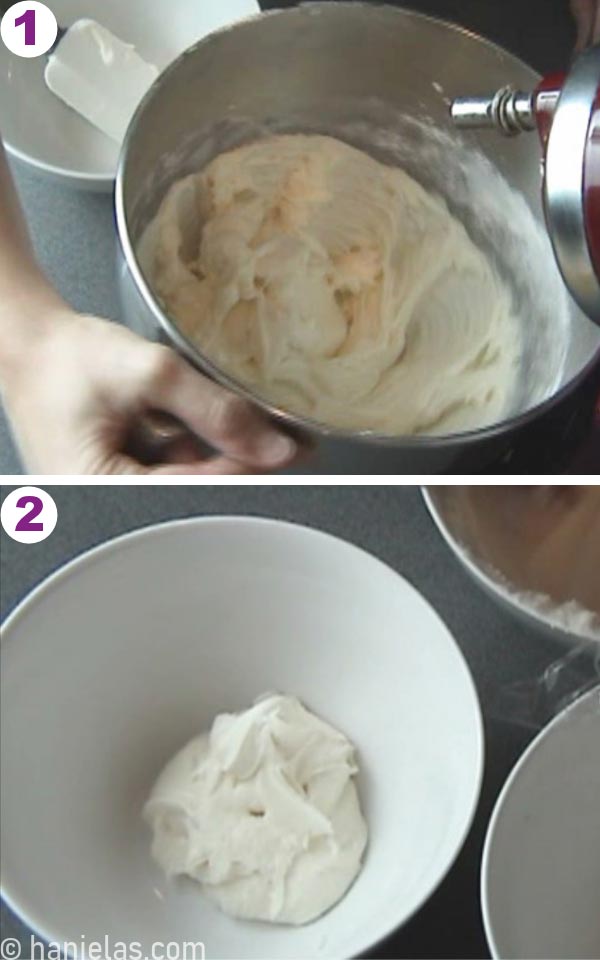 Buttercream frosting in a stainless steel bowl.