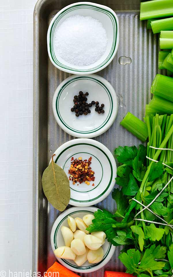 Small bowls with seasonings.