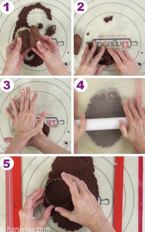 Rolling out cookie dough between silicone mats.