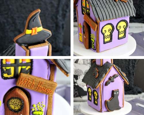 Decorated gingerbread house details.