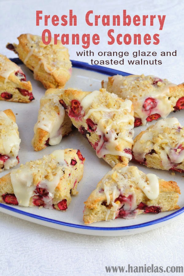 Fresh Cranberry Orange Scones with Orange Glaze and Toasted Walnuts