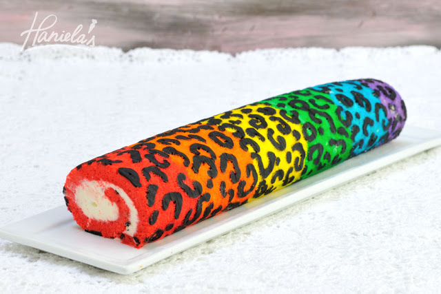 Rainbow Leopard Cake Roll with Marshmallow Cream Cheese Frosting