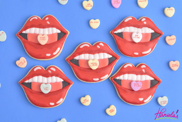 Lips Cookies with Conversation Heart Candies