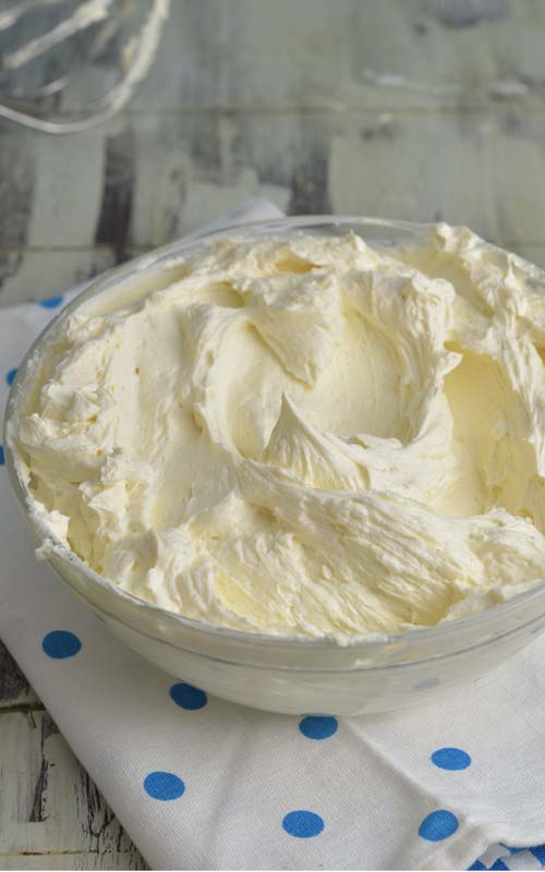 Whipped Vanilla German Buttercream in a bowl