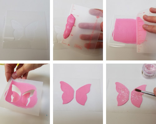 Pink butterfly stenciled with royal icing