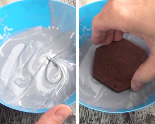 Gray marbled icing in a bowl.