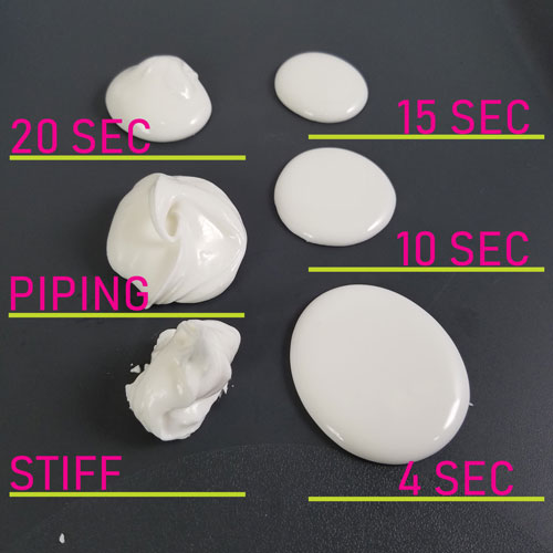 Blobs of royal icing showing different consistencies..