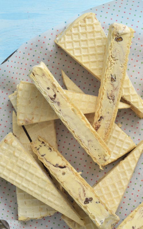 Ice Cream Wafer sandwiches stacked on a plate.