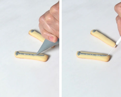 Piping gray carpenter nails cookies.