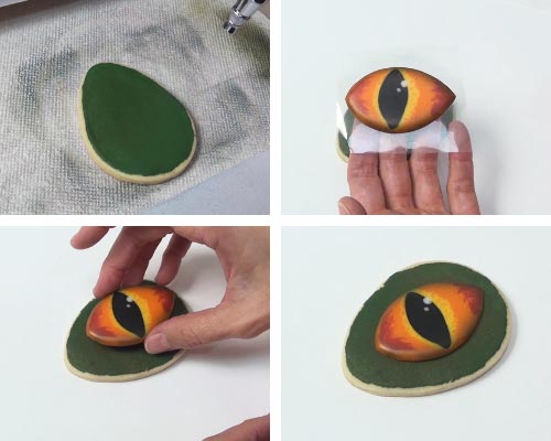 Gluing royal icing transfer or sugar cookie.