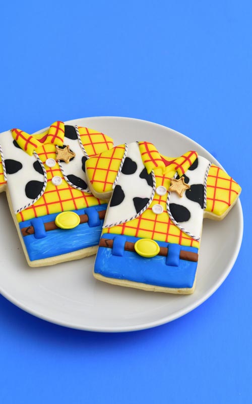 Woody Shirt cookies decorated with royal icing.
