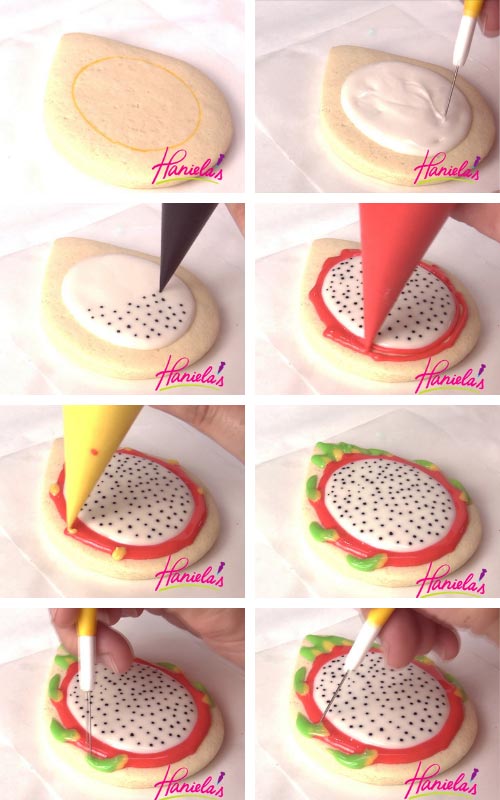 Decorating sugar cookie with royal icing.