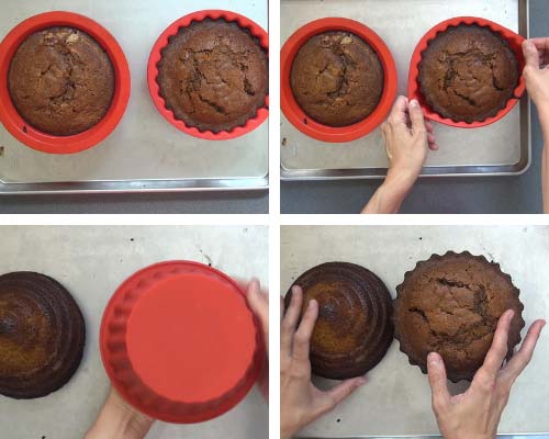 Unmolding baked cakes.