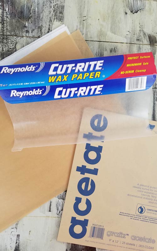 Wax paper, parchment and acetate sheets.