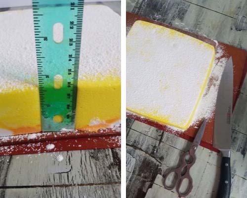 Ruler pressed against the side of the marshmallow to show its thickness.