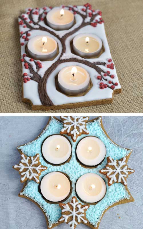 Gingerbread advent centerpiece on a table.