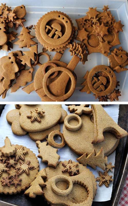 Baked gingerbread cookies on a tray.