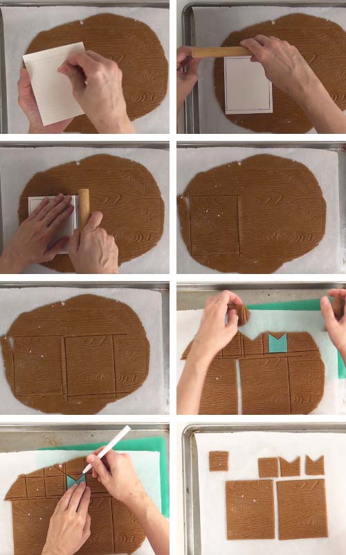 Cutting out cookies with a bench scrapper.