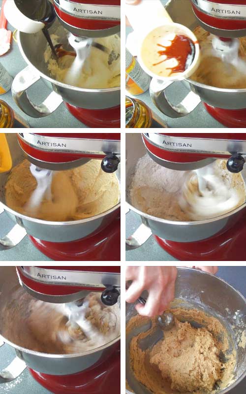 Beating flour into the butter sugar mixture.