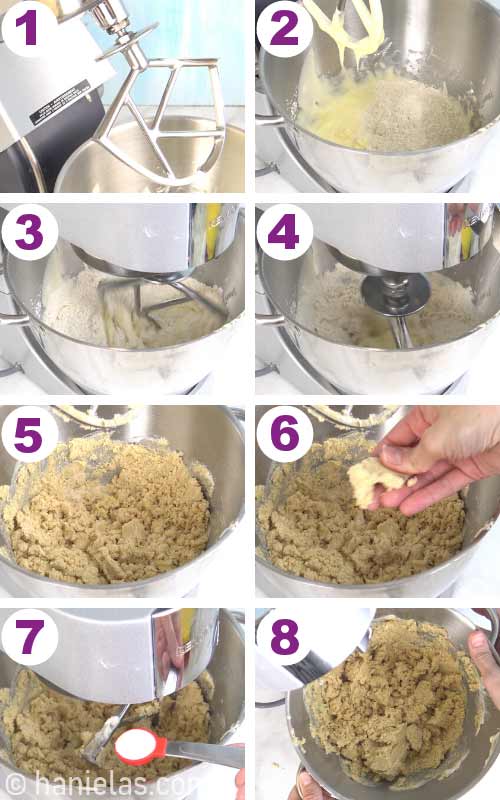 Beating flour into a cookie dough.