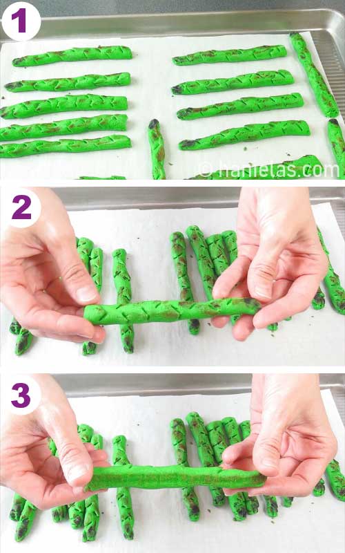 Baked cookies on a baking sheet.